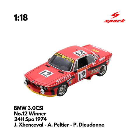 BMW 3.0CSi No.12 Winner 24H Spa 1974 - 1:18 Spark Model Car