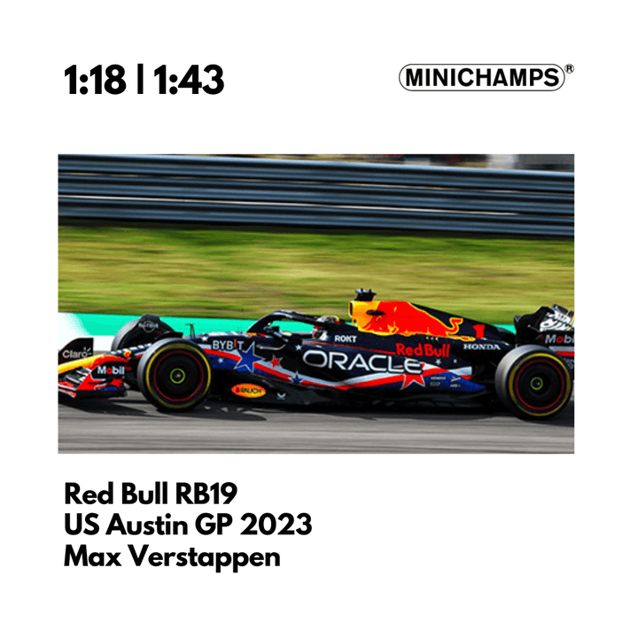 Red Bull Racing RB19 - US Austin GP 2023 Special Livery Model car - Max Verstappen & Sergio Perez - Minichamps