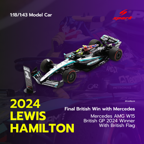 Lewis Hamilton British GP 2024 Mercedes F1 W15 (With British Flag) Model Car - Spark Model