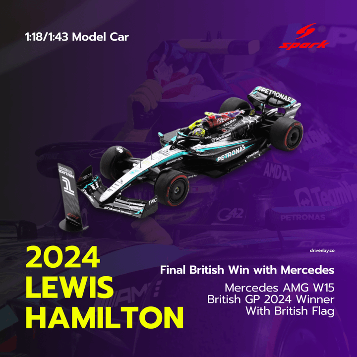 Lewis Hamilton British GP 2024 Mercedes F1 W15 (With British Flag) Model Car - Spark Model