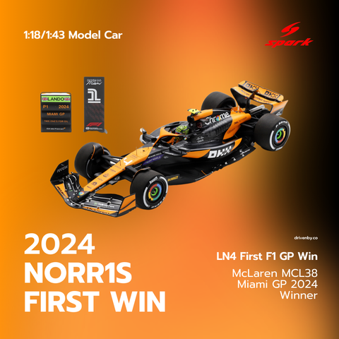 Lando Norris First Win McLaren MCL38 - Winner Miami GP 2024 Model Car - Spark Model