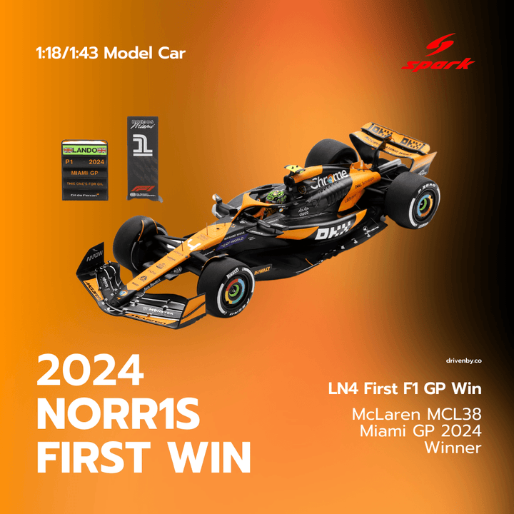Lando Norris First Win McLaren MCL38 - Winner Miami GP 2024 Model Car - Spark Model