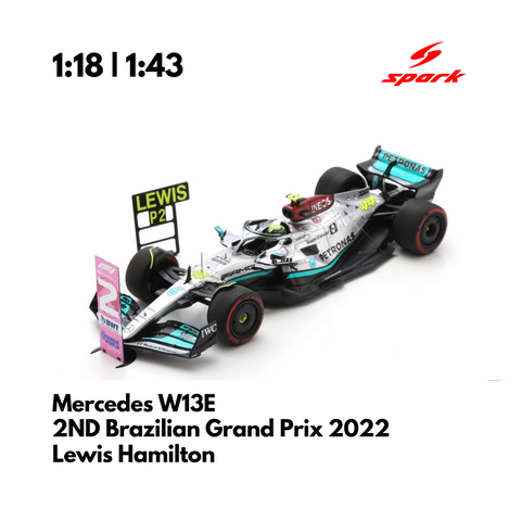 Mercedes W13E | Lewis Hamilton 2ND Brazilian Grand Prix 2022 - Model Car With Pit Board & Number Board - Spark Models