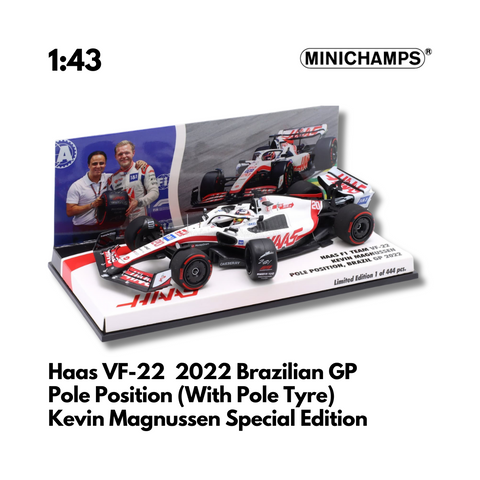 HAAS VF-22 - Kevin Magnussen POLE POSITION Brazilian GP 2022 With Pole Tyre Special edition - 1/43 Minichamps Model Car