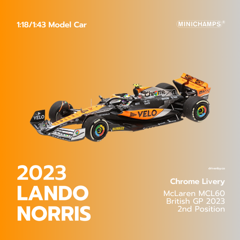 McLaren MCL60 | British GP 2023 Chrome Livery Model Car Lando Norris 2nd Place - Minichamps