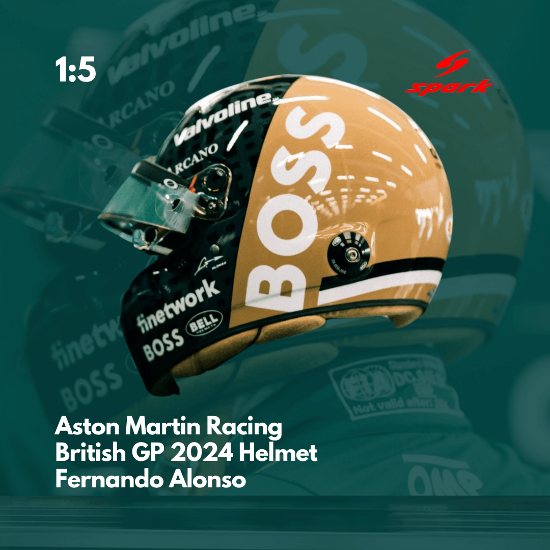 Fernando Alonso Helmet - Aston Martin Racing British GP 2024 Helmet - 1/5 Proportion Mini Helmet