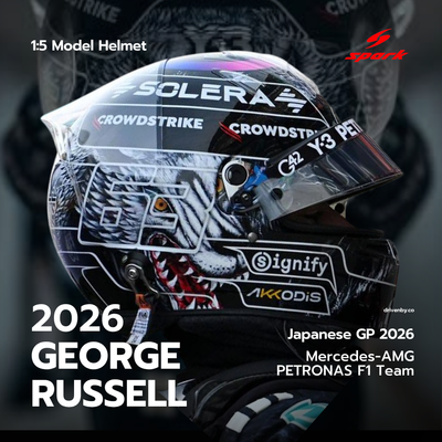 George Russell Helmet Japanese GP 2026 Y-3 Special Mercedes-AMG PETRONAS F1Team - Spark 1:5 Helmet