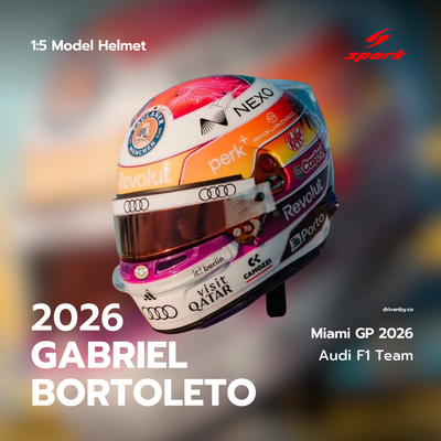 Gabriel Bortoleto Helmet Miami GP 2026 Audi Revolut F1 Team - Spark 1:5 Helmet