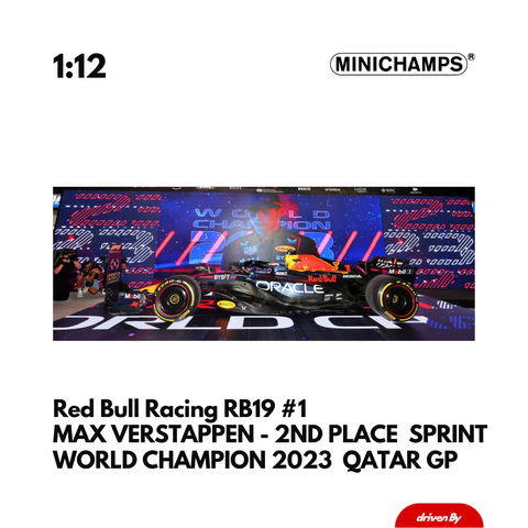 Red Bull Racing RB19 #1 MAX VERSTAPPEN - 2ND PLACE  SPRINT WORLD CHAMPION 2023  QATAR GP- Minichamps 1:12 Model Car