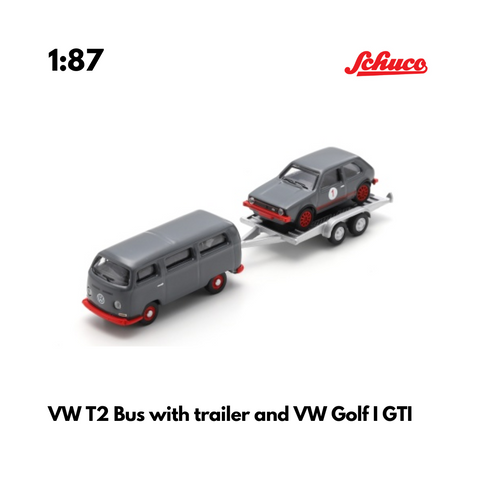 VW T2 Bus with trailer and VW Golf I GTI - Schuco Model Car 1:87