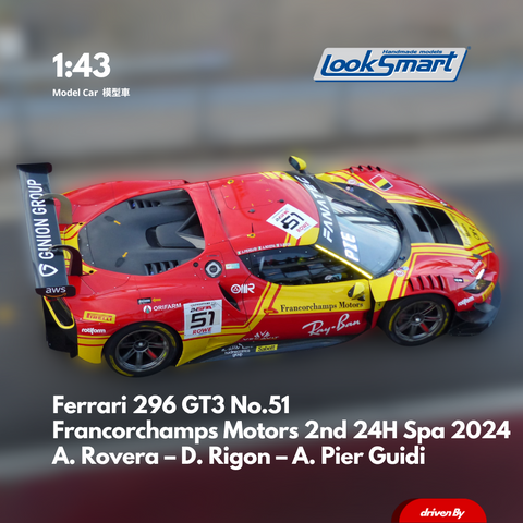 Ferrari 296 GT3 No.51 AF Corse - Francorchamps Motors 24H Spa 2024 1:43 Looksmart Model Car