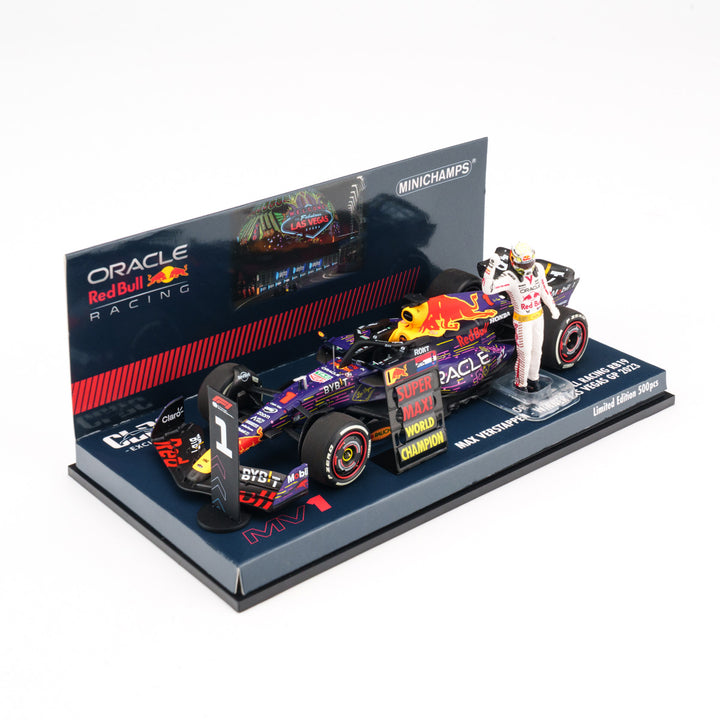 Max Verstappen Red Bull RB19 Winner Vegas GP 2023 With Figurine &amp; Pitboards 1:43 Minichamps Model Car
