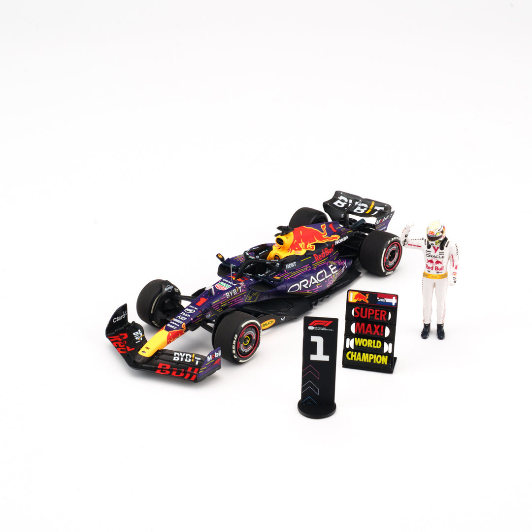 Max Verstappen Red Bull RB19 Winner Vegas GP 2023 With Figurine &amp; Pitboards 1:43 Minichamps Model Car