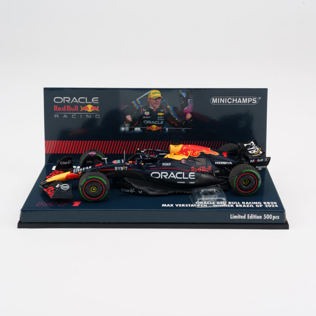 Max Verstappen Red Bull RB20 Winner Brazilian GP 2024 With Figurine &amp; Pitboards 1:43 Minichamps Model Car