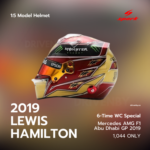 Lewis Hamilton - Mercedes AMG F1 Abu Dhabi 2019 Helmet Special Edition 6x World Champion - 1/5 Proportion Spark Mini Helmet