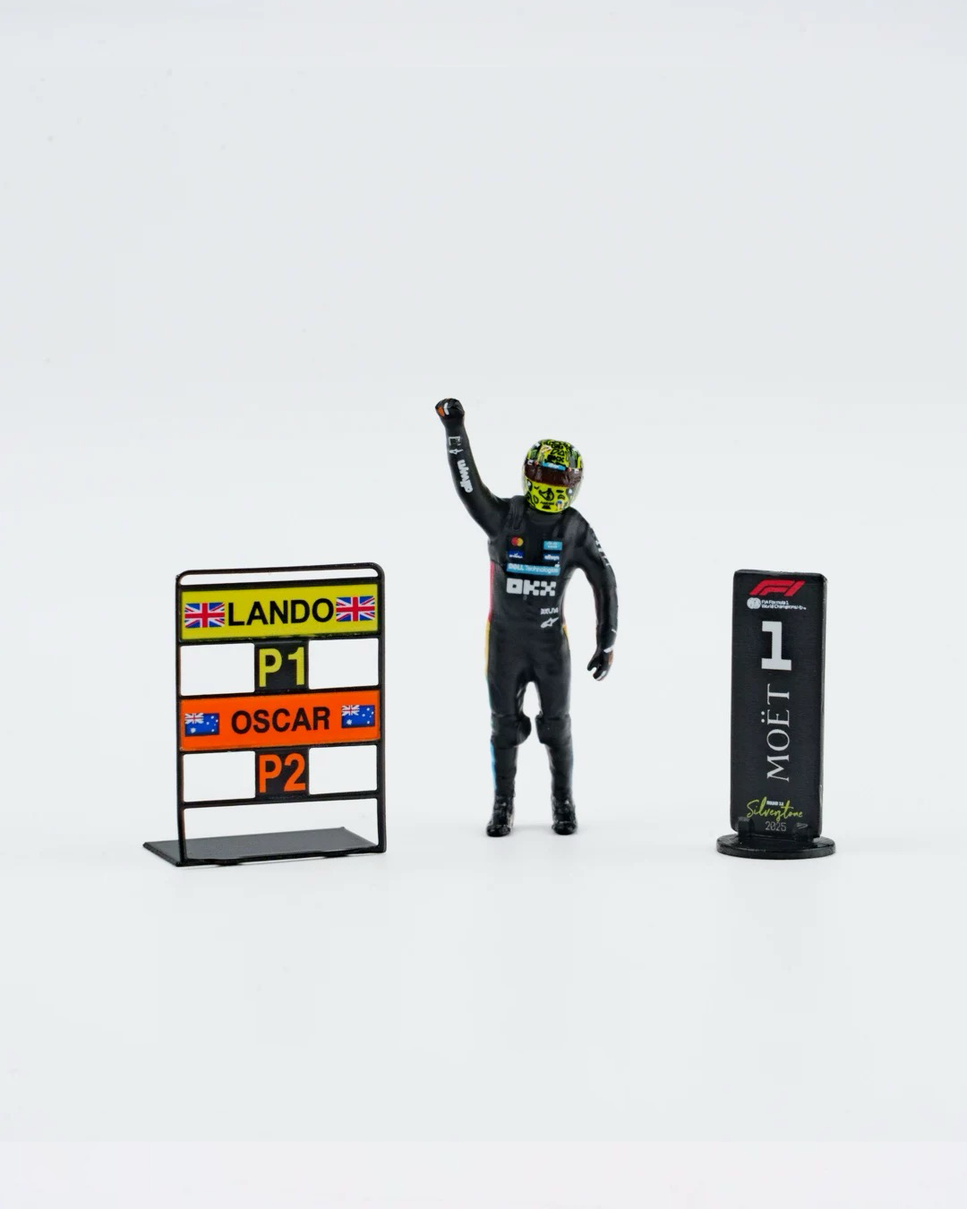 Scale 1:64 Lando Norris Winner British GP 2025 McLaren MCL39 With Figurine &amp; Pitboards- 1:64 Minichamps Model Car