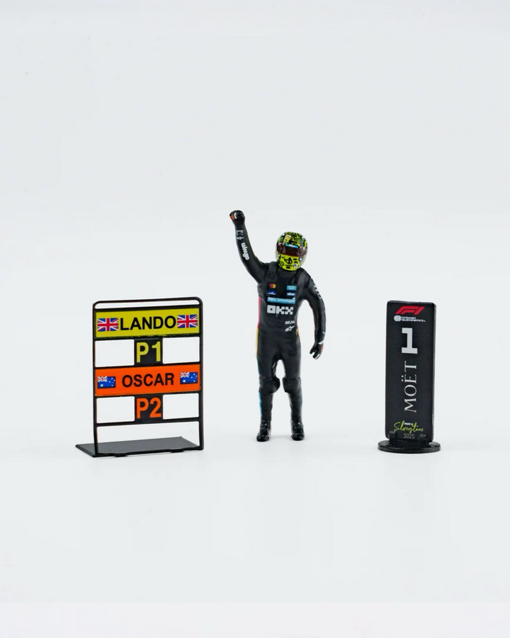Scale 1:64 Lando Norris Winner British GP 2025 McLaren MCL39 With Figurine &amp; Pitboards- 1:64 Minichamps Model Car