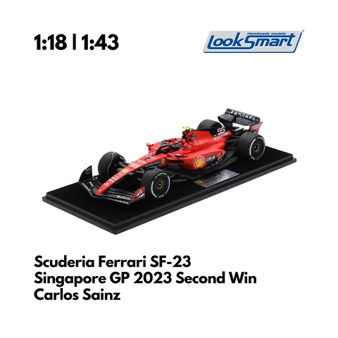 Scuderia Ferrari SF-23 Carlos Sainz Singapore GP 2023 F1 Looksmart Model Car - Second-Win