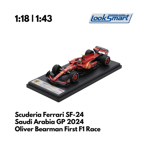 Scuderia Ferrari - Ferrari SF-24 Saudi Arabia GP 2024 Oliver Bearman Career First point - Looksmart F1 Model Car