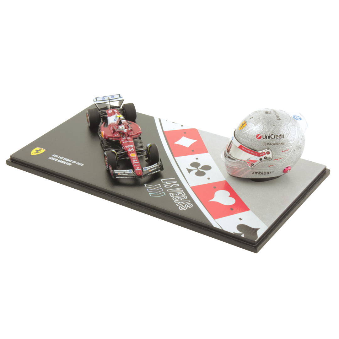 Lewis Hamilton Las Vegas GP 2025 Racing Set Scuderia Ferrari F1 - Looksmart Model Car &amp; Helmet