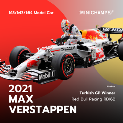 Max Verstappen Red Bull RB16B Turkish GP 2021 Winner with figurine - 1:64 Minichamps Model Car
