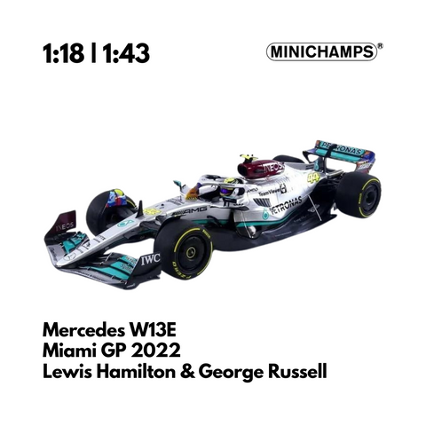 Mercedes AMG F1 - W13E Miami GP 2022 F1 Model Car - Lewis Hamilton & George Russell - Minichamps