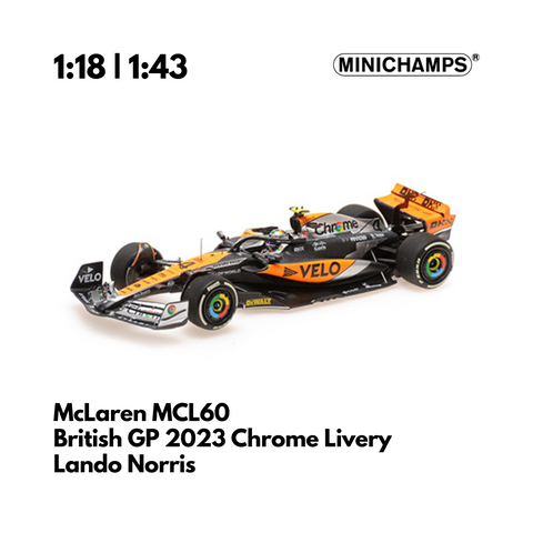 McLaren MCL60 | British GP 2023 Chrome Livery Model Car Lando Norris 2nd Place - Minichamps