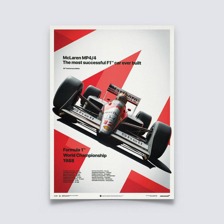 McLaren MP4/4 - Ayrton Senna - San Marino GP - 1988 Automobilist Poster