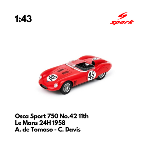 Osca Sport 750 No.42  11th Le Mans 24H 1958 - 1:43 Spark Model Car