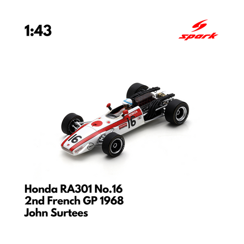 Honda RA301 No.16 2nd French GP 1968 - 1:43 Spark Heritage Model Car