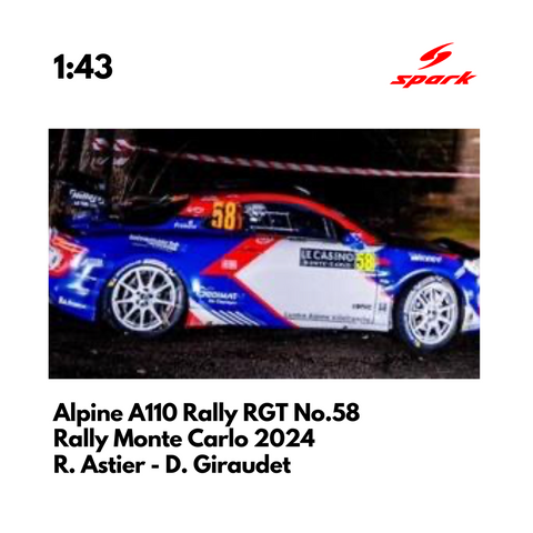 Alpine A110 Rally RGT No.58 CHL Sport Auto - Rally Monte Carlo 2024 - 1:43 Spark Model Car