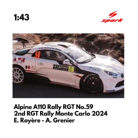 Alpine A110 Rally RGT No.59 Chazel Technologies Course 2nd RGT - Rally Monte Carlo 2024 - 1:43 Spark Model Car