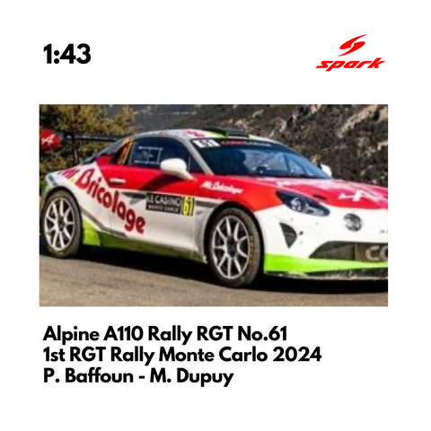 Alpine A110 Rally RGT No.61 Code Racing Development - 1st RGT Rally Monte Carlo 2024 - 1:43 Spark Model Car
