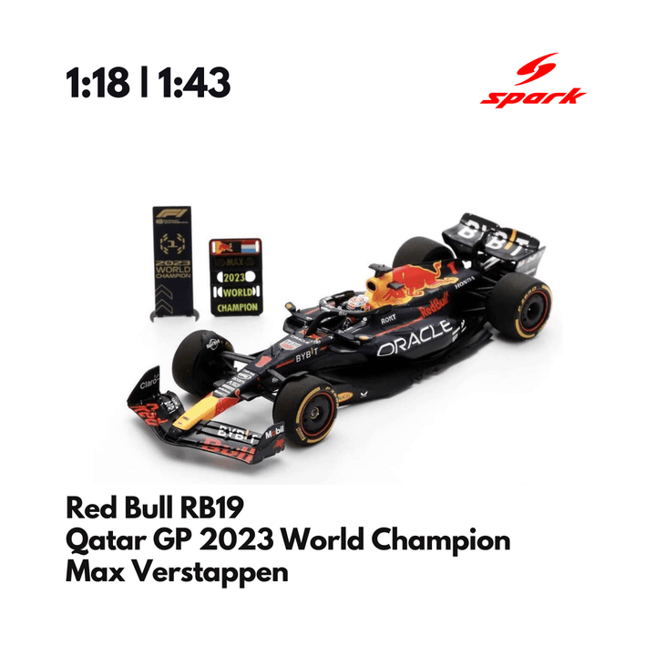 Red Bull Racing RB19 | World Champion Qatar GP 2023 Max Verstappen Model Car - Spark Model