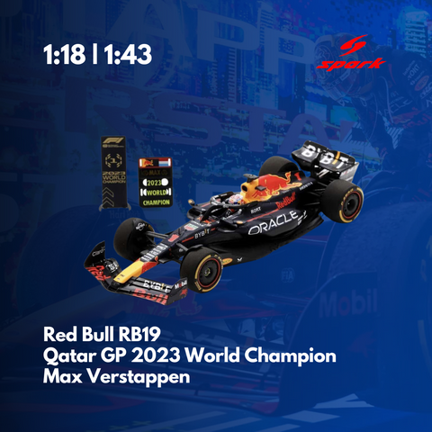 Red Bull Racing RB19 | World Champion Qatar GP 2023 Max Verstappen Model Car - Spark Model
