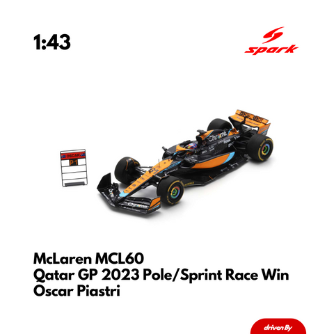 McLaren MCL60 | Qatar GP 2023 Model Car Oscar Piastri Sprint Race First Win With Pit Board- Spark Model