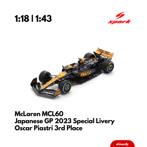 McLaren MCL60 | Stealth ModeLivery Japanese GP 2023 Model Car Lando Norris 2nd & Oscar Piastri 3rd - Spark Model