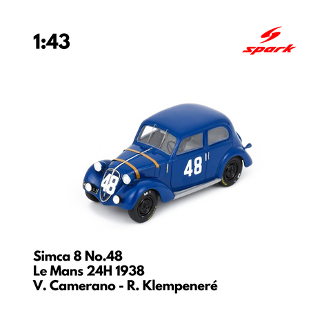 Simca 8 No.48 Le Mans 24H 1938 - 1:43 Spark Model Car