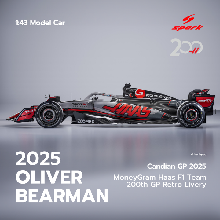 Oliver Bearman – Candian GP 2025 Haas VF-25 200th GP Special Livery Model Car - Spark Model