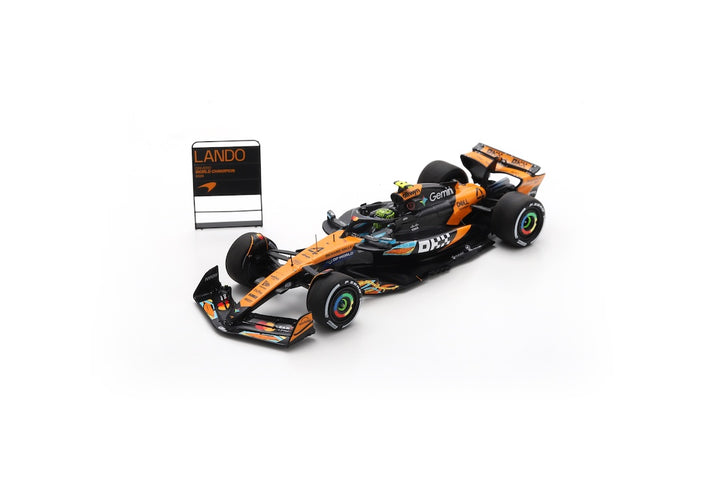 Lando Norris Abu Dhabi GP 2025 F1 World Champion McLaren F1 Team MCL39 Model Car With Pitboard &amp; Champion Board - Spark Model Scale 1:43 &amp; 1:18