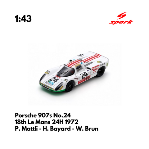 Porsche 907s No.24 18th Le Mans 24H 1972 - 1:43 Spark Model Car