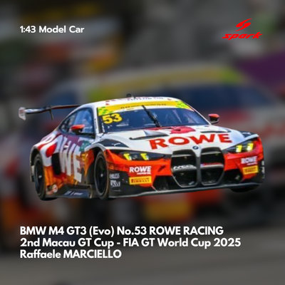 BMW M4 GT3 (Evo) No.53 ROWE RACING - Macau GT Cup FIA GT World Cup 2025 - 1:43 Spark Model Car