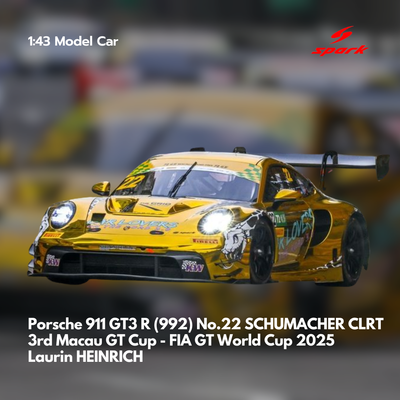 Porsche 911 GT3 R (992) No.22 SCHUMACHER CLRT - Macau GT Cup FIA GT World Cup 2025 - 1:43 Spark Model Car