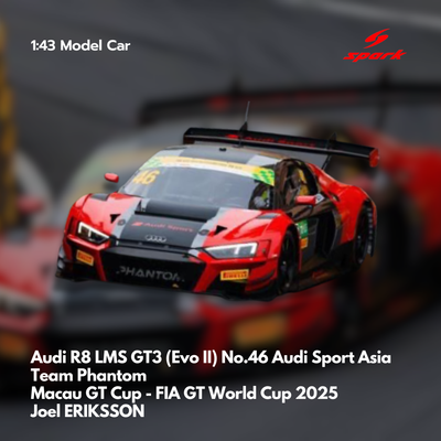 Audi R8 LMS GT3 (Evo II) No.46 Audi Sport Asia Team Phantom - Macau GT Cup FIA GT World Cup 2025 - 1:43 Spark Model Car