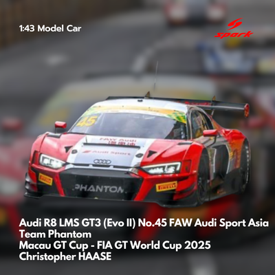 Audi R8 LMS GT3 (Evo II) No.45 FAW Audi Sport Asia Team Phantom - Macau GT Cup FIA GT World Cup 2025 - 1:43 Spark Model Car