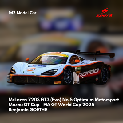 McLaren 720S GT3 (Evo) No.5 Optimum Motorsport - Macau GT Cup FIA GT World Cup 2025 - 1:43 Spark Model Car