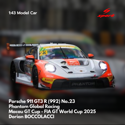 Porsche 911 GT3 R (992) No.23 Phantom Global Racing - Macau GT Cup FIA GT World Cup 2025 - 1:43 Spark Model Car