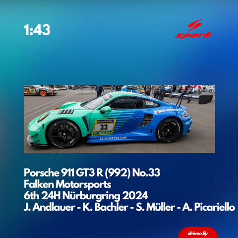 Porsche 911 GT3 R (992) No.33 Falken Motorsports 6th 24H Nürburgring 2024 - 1:43 Spark Model Car