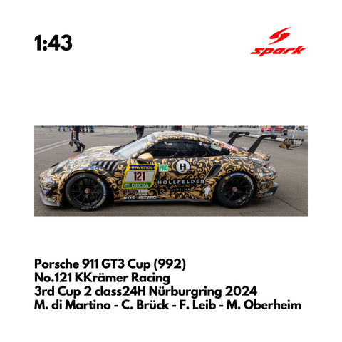 Porsche 911 GT3 Cup (992) No.121 KKrämer Racing 3rd Cup 2 class24H Nürburgring 2024 - 1:43 Spark Model Car