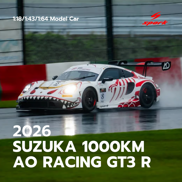 Porsche GT3 R No.8 AO Racing Winner Suzuka 1000km 2026 with Pit Board - Spark Model Car